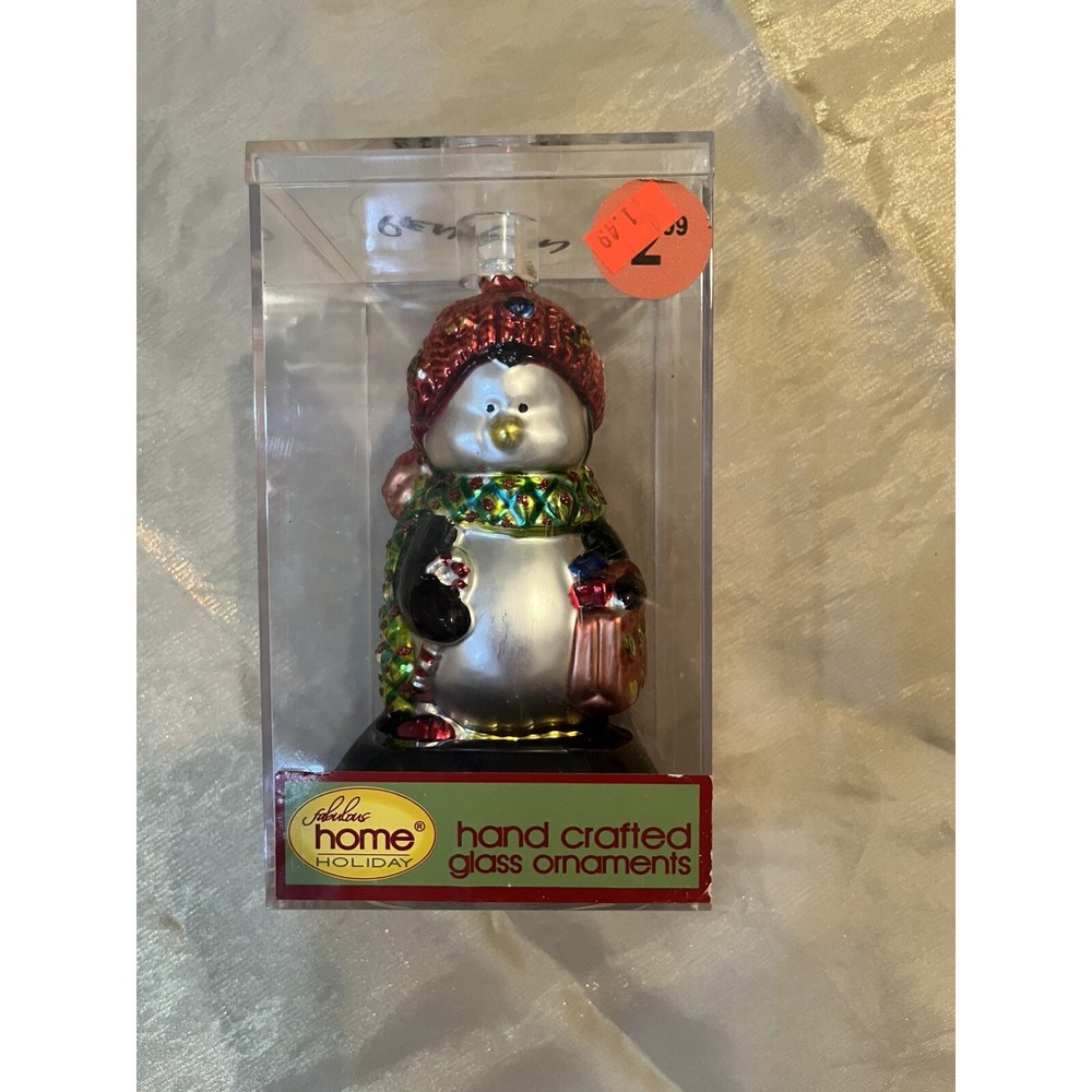 Penguin Hand Blown Glass Vtg 90's 6 Inch Christmas Ornament with Case